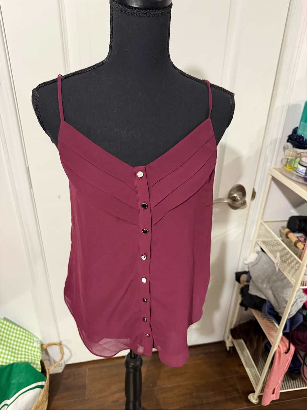 twik Burgundy Layered Yoke Button-Front Cami
